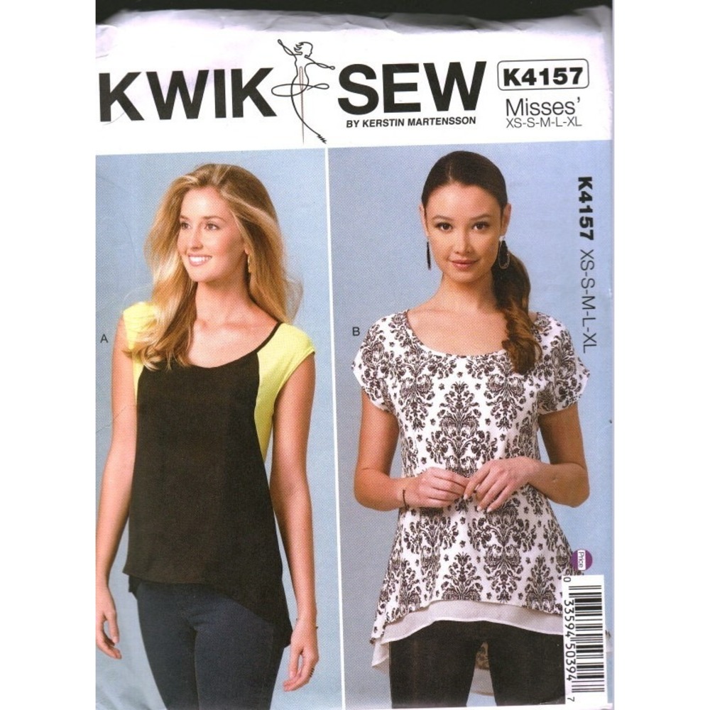 Kwik Sew K4157 Misses Tops Sewing Pattern XS-L Hi-Lo Hem Scoop Neck Pullover